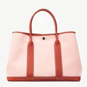 Hermes Garden Party 36 Sakura Toile Militaire, Rouge Duchesse Vache Country Tote